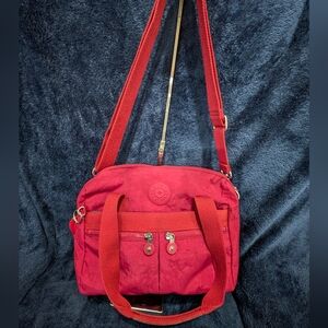 Kipling Red Canvas Crossbody with Tabitha Bag Charm/key chain, 11x10x6", EUC